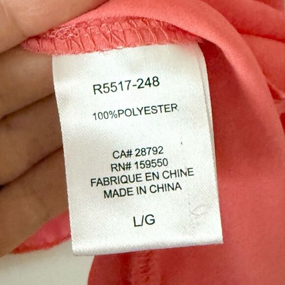 Renuar Splice Neckline Collared Long Sleeve Satin Blouse in Coral Size L - Picture 8 of 8